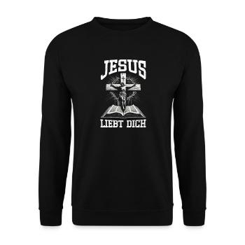 Jesus Liebt Dich Christlich Katholiken Gläubiger - Unisex Pullover - Schwarz - Vorne - Alina (178cm) & Michal (187cm)
