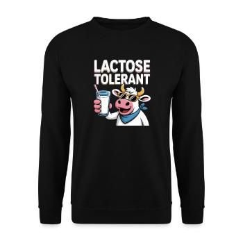 Lustige Kuh laktosetolerant - Unisex Pullover - Schwarz - Vorne - Alina (178cm) & Michal (187cm)