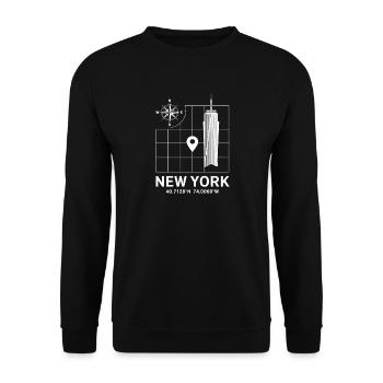 New York City USA 40.7128N 74.0060W - Unisex Pullover - Schwarz - Vorne - Alina (178cm) & Michal (187cm)
