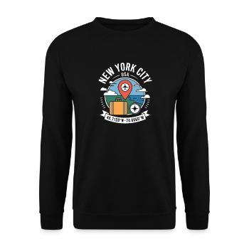 New York City USA 40.7128N 74.0060W - Unisex Pullover - Schwarz - Vorne - Alina (178cm) & Michal (187cm)
