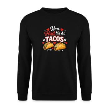 Tu m’as eu chez Tacos Drôle de Nourriture Mexicaine Valentine - Sweat-shirt Unisexe - noir - Devant - Alina (178cm) & Michal (187cm)