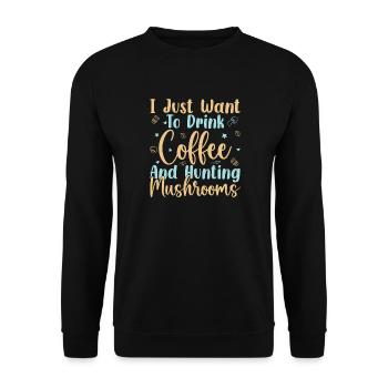 Mushroom Foraging Hunter Drink Coffee & Mushrooms - Unisex Sweatshirt - black - Front - Alina (178cm) & Michal (187cm)