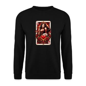 Spielkarte Herzkönigin Paar Valentinstag No. 2 - Unisex Pullover - Schwarz - Vorne - Alina (178cm) & Michal (187cm)