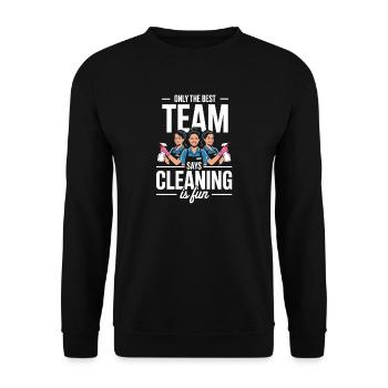 Reinigungskraft Putzteam Dienstleistung Reinigung - Unisex Pullover - Schwarz - Vorne - Alina (178cm) & Michal (187cm)