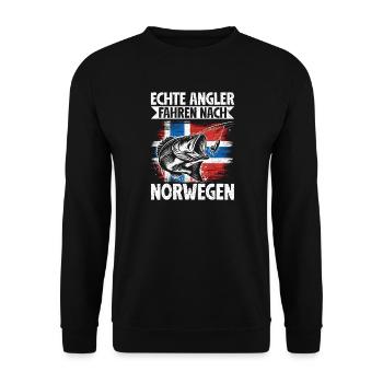 Echte Angler Fahren Nach Norwegen Fisher - Unisex Pullover - Schwarz - Vorne - Alina (178cm) & Michal (187cm)