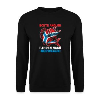 Echte Angler Fahren Nach Norwegen Fisher - Unisex Pullover - Schwarz - Vorne - Alina (178cm) & Michal (187cm)
