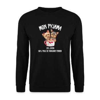 Funny Yorkshire Dog Pajamas - Unisex Sweatshirt - black - Front - Alina (178cm) & Michal (187cm)