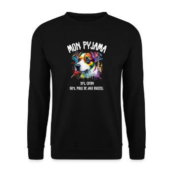 Jack Russell Hundepyjama-Humor - Unisex Pullover - Schwarz - Vorne - Alina (178cm) & Michal (187cm)