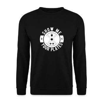 Powerlifting Bodybuilder Show Me Your Plates Gym - Unisex Pullover - Schwarz - Vorne - Alina (178cm) & Michal (187cm)