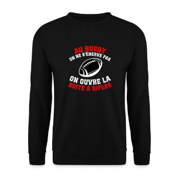 Unterstützer-Rugby-Slap-Box-Humor - Unisex Pullover - Schwarz - Vorne - Alina (178cm) & Michal (187cm)