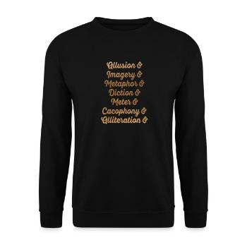 Gold Script Literary Devices Typography - Unisex Sweatshirt - black - Front - Alina (178cm) & Michal (187cm)