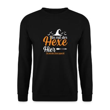  Ich Bin Mit Der Hexe Hier - Unisex Pullover - Schwarz - Vorne - Alina (178cm) & Michal (187cm)