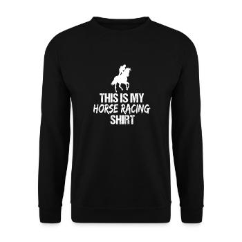 Voici ma silhouette de jockey avec chemise de course de chevaux - Sweat-shirt Unisexe - noir - Devant - Alina (178cm) & Michal (187cm)