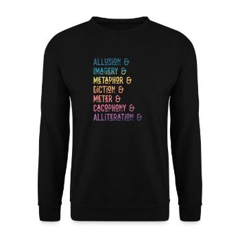 Literarische Mittel Regenbogenmontage - Unisex Pullover - Schwarz - Vorne - Alina (178cm) & Michal (187cm)