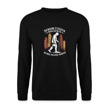 Senior Discount Humor in Retirement - Unisex Sweatshirt - black - Front - Alina (178cm) & Michal (187cm)