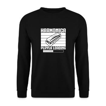Harmonica Musican Player Loading Harmonica - Unisex Pullover - Schwarz - Vorne - Alina (178cm) & Michal (187cm)