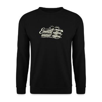 Once Open, Always Open Convertible Saying Retro - Unisex Sweatshirt - black - Front - Alina (178cm) & Michal (187cm)