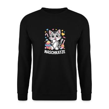Naschkatze Süße Cartoon Katze Mit Süßigkeiten - Unisex Pullover - Schwarz - Vorne - Alina (178cm) & Michal (187cm)