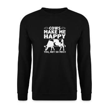 Kühe machen mich glücklich – Humor Kuh Bauernhof - Unisex Pullover - Schwarz - Vorne - Alina (178cm) & Michal (187cm)