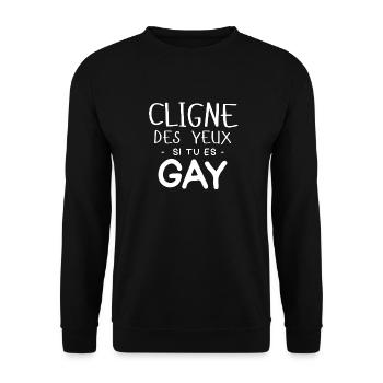 Clin d'oeil Yeux si tu es Gay - Humour - Sweat-shirt Unisexe - noir - Devant - Alina (178cm) & Michal (187cm)