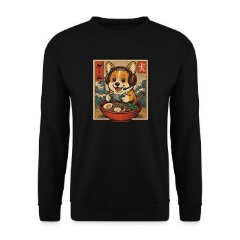 Ramen Corgi Gaming Anime Japanese Noodle Bowl - Unisex Sweatshirt - black - Front - Alina (178cm) & Michal (187cm)