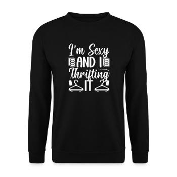 Thrift Shop I´m Sexy & I Thrifting It Love - Unisex Pullover - Schwarz - Vorne - Alina (178cm) & Michal (187cm)