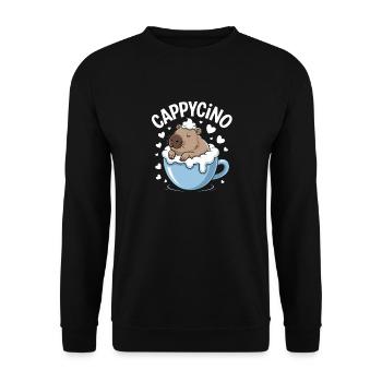  CAPPYCINO Lustiges Capybara Kaffee Spruch für - Unisex Pullover - Schwarz - Vorne - Alina (178cm) & Michal (187cm)