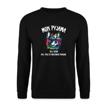 Pyjama Chien Bouledogue Français Humour - Sweat-shirt Unisexe - noir - Devant - Alina (178cm) & Michal (187cm)
