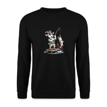 Lustige Angel Ziege mit Großem Fisch Fang - Unisex Pullover - Schwarz - Vorne - Alina (178cm) & Michal (187cm)