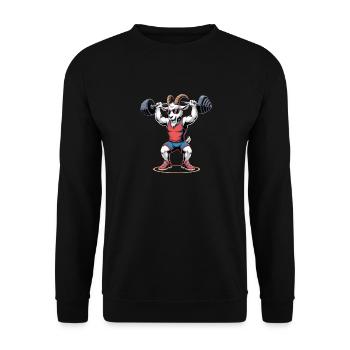 Starke Bodybuilding Ziege beim Kniebeugen - Unisex Pullover - Schwarz - Vorne - Alina (178cm) & Michal (187cm)