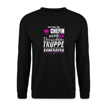 Chefin dieser Verrückten Truppe Chefin Geschenke - Unisex Pullover - Schwarz - Vorne - Alina (178cm) & Michal (187cm)