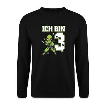 Ich bin 3 Ninja 3. Geburtstag Grüne Karate - Unisex Pullover - Schwarz - Vorne - Alina (178cm) & Michal (187cm)