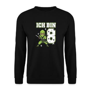 Ich bin 8 Ninja 8. Geburtstag Grüne Karate - Unisex Pullover - Schwarz - Vorne - Alina (178cm) & Michal (187cm)