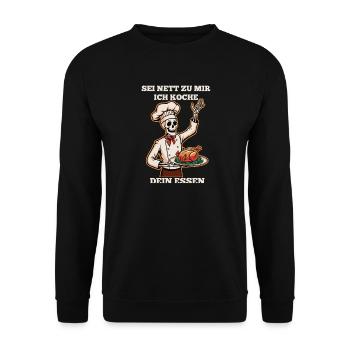 Skeleton Chef Be nice to me I cook food - Unisex Sweatshirt - black - Front - Alina (178cm) & Michal (187cm)