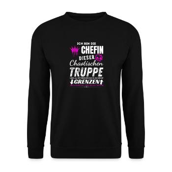 Chefin dieser Chaotischen Truppe Chefin Geschenke - Unisex Pullover - Schwarz - Vorne - Alina (178cm) & Michal (187cm)