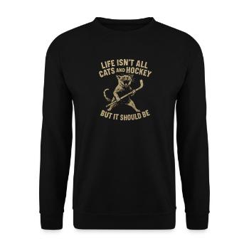 Hockey Katze Humor Eishockey Fan Geschenkidee - Unisex Pullover - Schwarz - Vorne - Alina (178cm) & Michal (187cm)