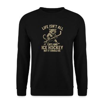 Hockey Katze Humor Eishockey Fan Geschenkidee - Unisex Sweatshirt - black - Front - Alina (178cm) & Michal (187cm)