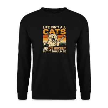 Hockey Katze Humor Eishockey Fan Geschenkidee - Unisex Sweatshirt - black - Front - Alina (178cm) & Michal (187cm)