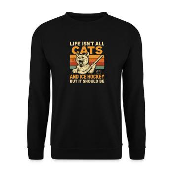 Hockey Katze Humor Eishockey Fan Geschenkidee - Unisex Sweatshirt - black - Front - Alina (178cm) & Michal (187cm)