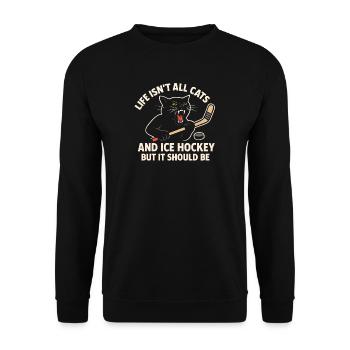 Hockey Katze Humor Eishockey Fan Geschenkidee - Unisex Sweatshirt - black - Front - Alina (178cm) & Michal (187cm)