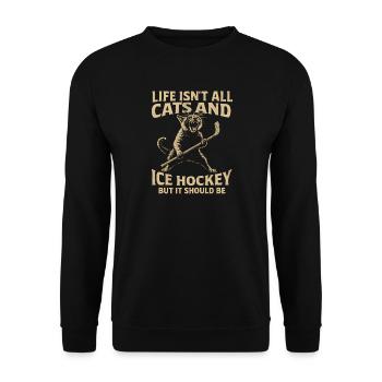 Hockey Katze Humor Eishockey Fan Geschenkidee - Unisex Sweatshirt - black - Front - Alina (178cm) & Michal (187cm)