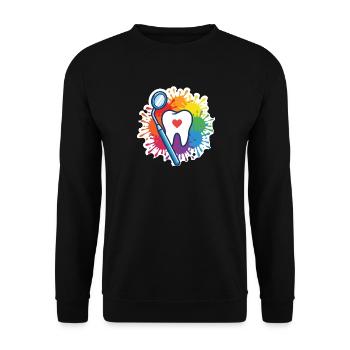 Bunter Zahn Mit Herz Und Dentalspiegel - Unisex Pullover - Schwarz - Vorne - Alina (178cm) & Michal (187cm)
