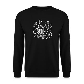 Le chat kawaï joue du cor français - Sweat-shirt Unisexe - noir - Devant - Alina (178cm) & Michal (187cm)