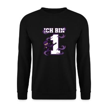 Je suis 1 ninja 1er anniversaire Karaté violet - Sweat-shirt Unisexe - noir - Devant - Alina (178cm) & Michal (187cm)