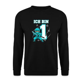 I'm 1 Ninja 1st Birthday Turquoise - Unisex Sweatshirt - black - Front - Alina (178cm) & Michal (187cm)
