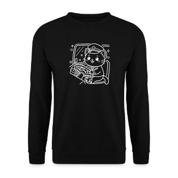 Kawaii Katze Busfahrer - Unisex Pullover - Schwarz - Vorne - Alina (178cm) & Michal (187cm)