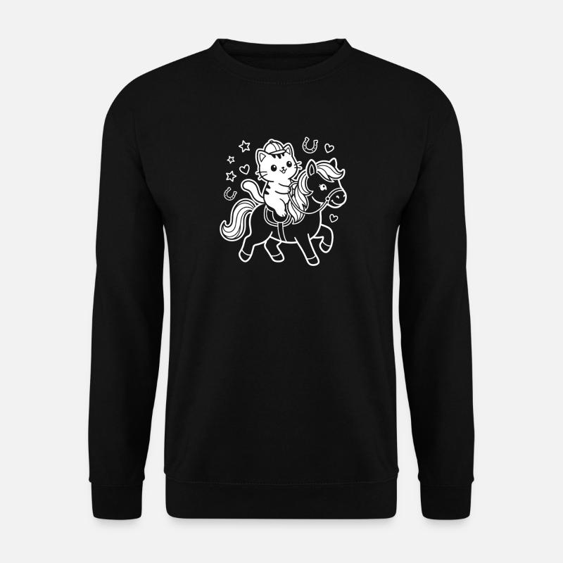 Kawaii Cat on Horse - Unisex Sweatshirt - black