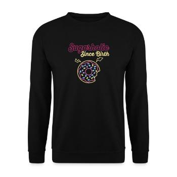 Neon Sugar Donut seit Geburt - Unisex Pullover - Schwarz - Vorne - Alina (178cm) & Michal (187cm)