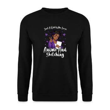 Nur Ein Mädchen, Das Anime Liebt Und Afro Zeichnet - Unisex Pullover - Schwarz - Vorne - Alina (178cm) & Michal (187cm)