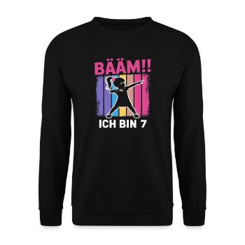 Bääm Je suis 7 filles qui font le dab, 7e anniversaire - Sweat-shirt Unisexe - noir - Devant - Alina (178cm) & Michal (187cm)